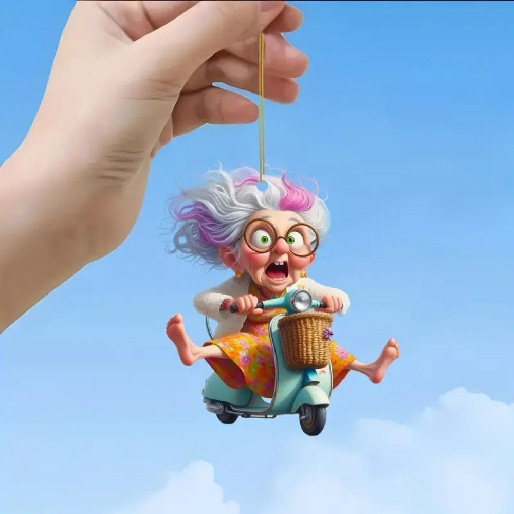 New 2D Flat Acrylic Flat Cartoon Grandma Pendant, Keychain Decoration Car Pendant
