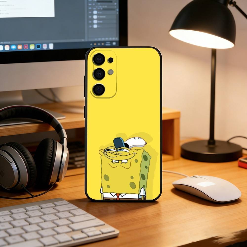 C-Cute yellow cartoon sponge Phone Case Black Silicone Soft For Samsung S25,S24,S21,S22,S23,S30,Ultra,S20,Plus,Fe,Lite