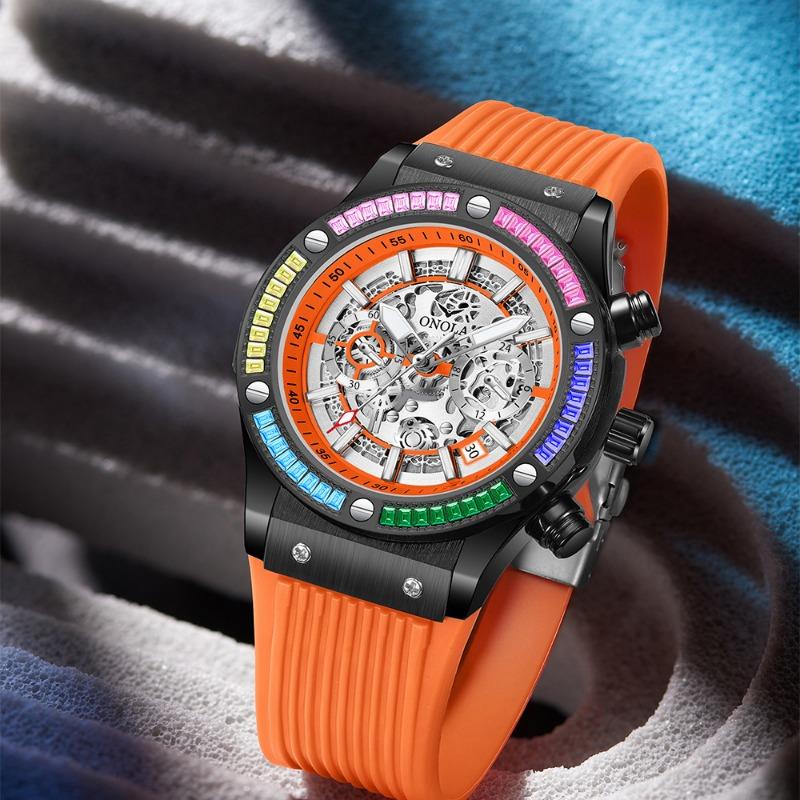 Fashion Top Brand New Rainbow Diamond Multifunctional Quartz Watch Men's Waterproof Tape Luminous Men's Wristwatch