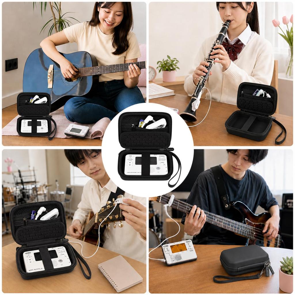 COMECASE Hard EVA Tuner Case for YAMAHA compatible with SEIKO STH200 Secures the tuner with dividers and elastic organizes tuner and USB cable in a