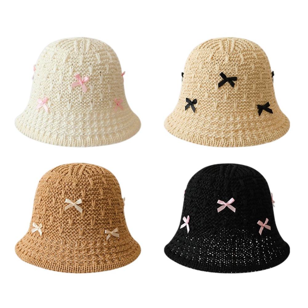 Breathable Beach Straw Hat Solid Color Women Suncreen Hat Korean Bucket Hat Travel Vacation