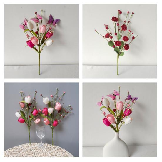 Valentine's Day Artificial Flower Faux Silk Tulip Stem with Pink White Red Heart Berries for Vase Centerpiece Wedding Home Decor