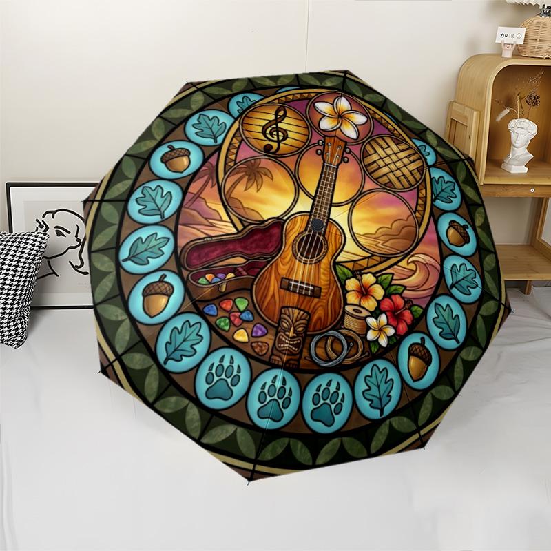 Hawaiian Music Glass pattern umbrella, portable and foldable design, 8 ribs, a casual accessory for Halloween, Christmas, and birthday gifts.