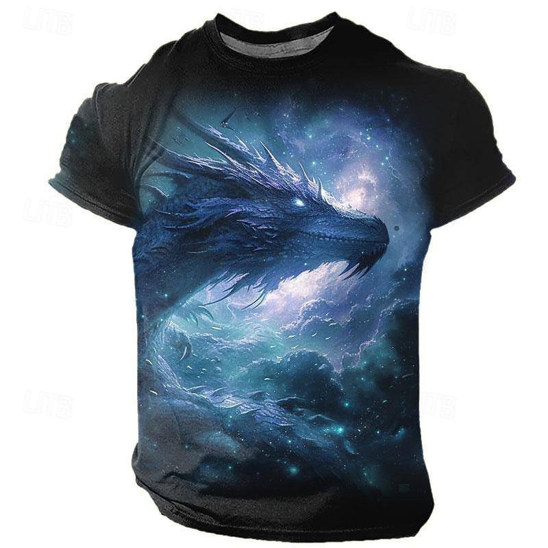 Men's Dragon T Shirt Short Sleeve T shirt 3D Print Crew Neck Shirt Designer Gothic Party Street Casual White Summer Spring