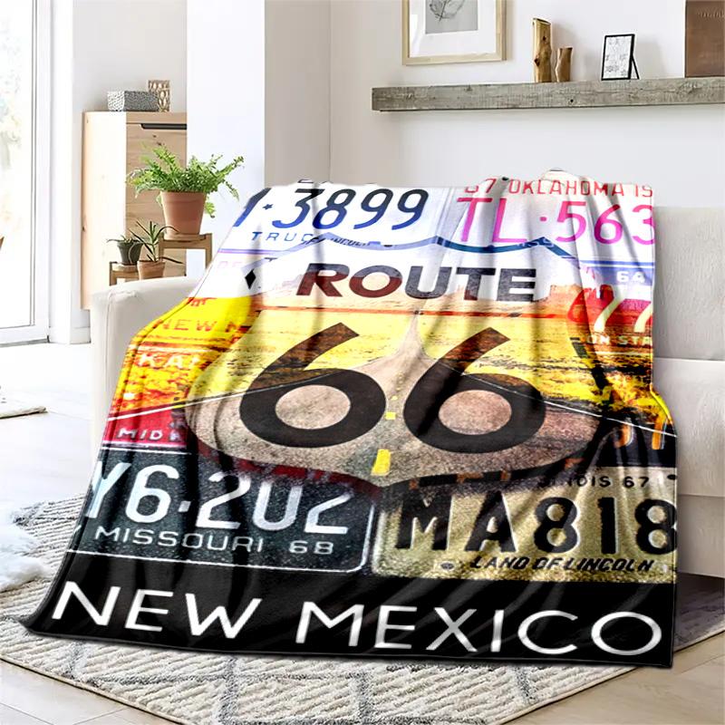 1PC Highway 66 pattern blanket, all season lightweight home office outdoor nap multifunctional blanket