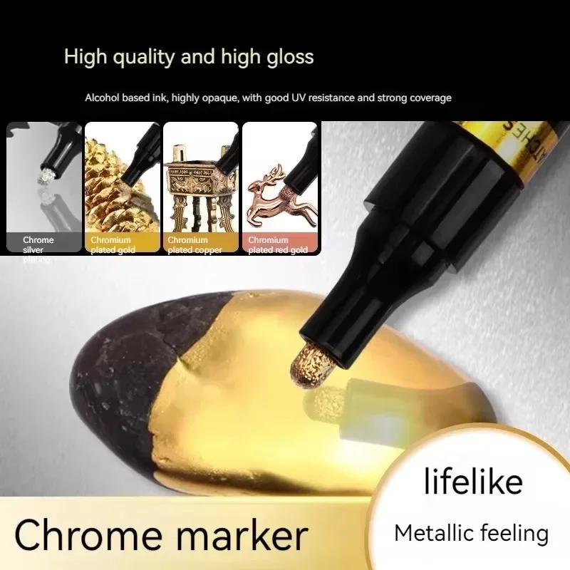 GUANGNA Liquid Mirror Chrome Metallic Markers, Reflective Gloss, 2.0/3.0mm Paintbrush Silver Gold for Coloring, Stroke,DIY Craft