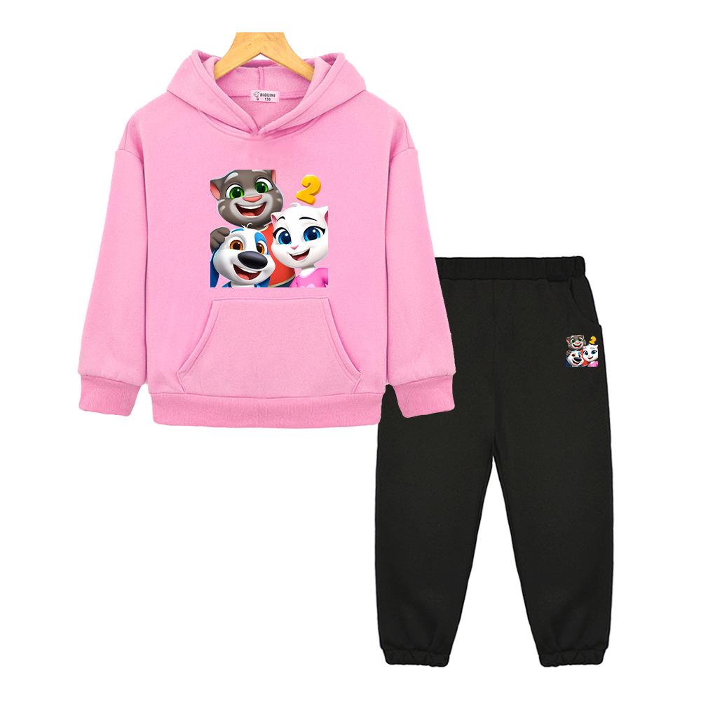 Christmas Talking tom cat hoodie Fleece Sweatshirt  Jacket 2pcs pullover+Pant boys girls Hooded Spors Sets kids clothes