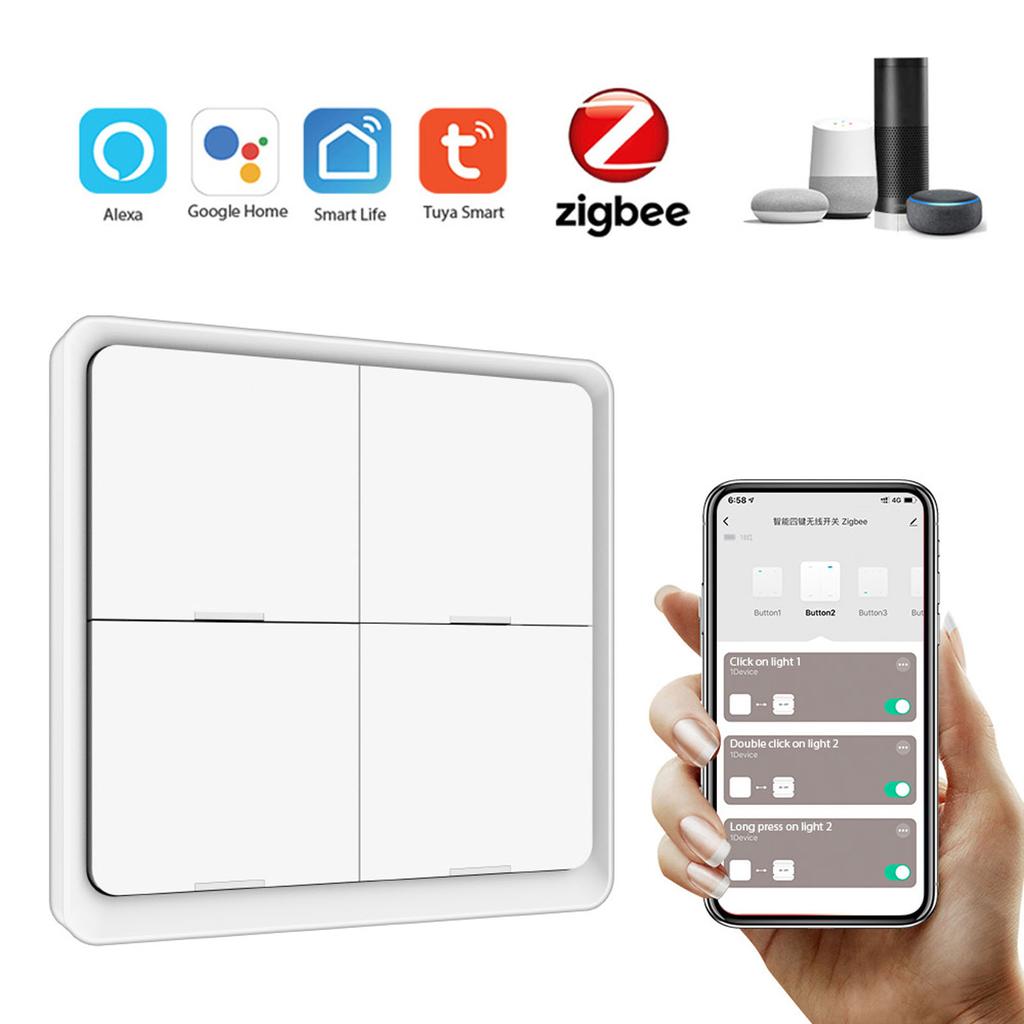 Беспроводной переключатель сцены Tuya ZigBee Smarts, 4 переключателя сценариев банды, 4 клавиши сцены дорожной плиты, переключатель Tuya