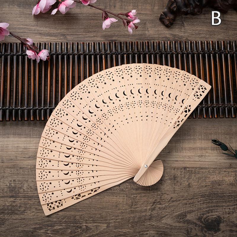 Hand Fragrant Party Carved Bamboo Folding Fan Chinese Wooden Fan Vintage Hollow