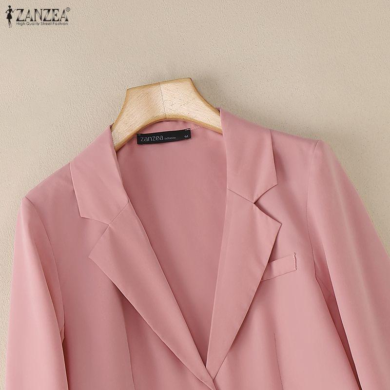 ZANZEA Женский повседневный тонкий кардиган с длинным рукавом и отложным воротником, блейзер