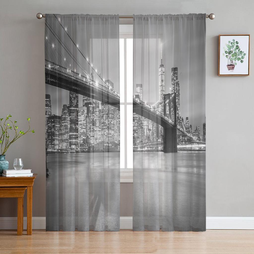 City Night Lights Sheer Curtains Living Room Window Tulle Curtains For Bedroom Kitchen Home Decoration Voile Drapes