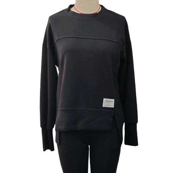 2 Pcs/Set Women Top Pants Suit Round Neck Long Sleeve Slit Hem Sweatshirt Elastic Waist Solid Color Slim Fit Trousers Winter Daily Wear Outfit