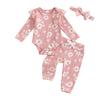 Citgeett Autumn Infant Baby Girl Fall Outfit Daisy Print Long Sleeve Romper Pants Headband Clothes Set