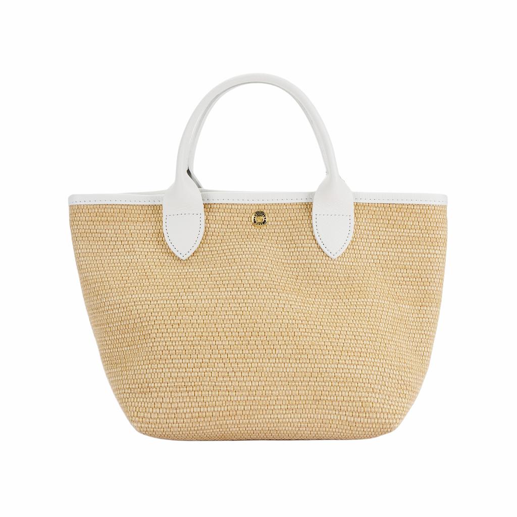 Longchamp Складная корзина 21 Соломенная вышивка Застежка-кнопка Кожаный холст Наплечная сумка через плечо Сумка-тоут Маленькие женские сумки Белый 10144HZB007