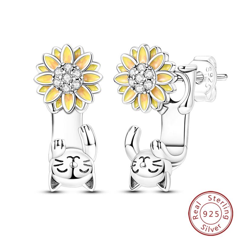 New 925 Silver Bee Butterfly Pink Lily Lotus Earrings For Women Cherry Strawberry Ear Studs Elegant Party Jewelry