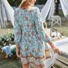 Женское платье Yousheng с цветочным принтом в стиле бохо, повседневное, с длинным рукавом, струящееся, короткое, свободное, с V-образным вырезом, на пуговицах, платье А-силуэта, мини-пляжное платье-сарафан