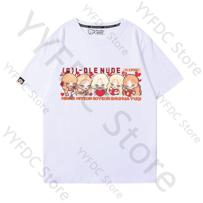Gidle IDLE T Shirt MIYEON MINNIE Soyeon YUQI SHUHUA Cartoon Print Tshirt Women Unisex Fashion Summer Cotton Short Sleeve Tee Tops