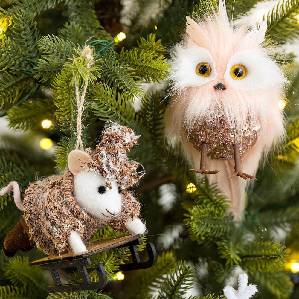 Cartoon Christmas Hanging Pendants Sled Mouse Simulation Owl Ornament Christmas Doll Pendant Gift