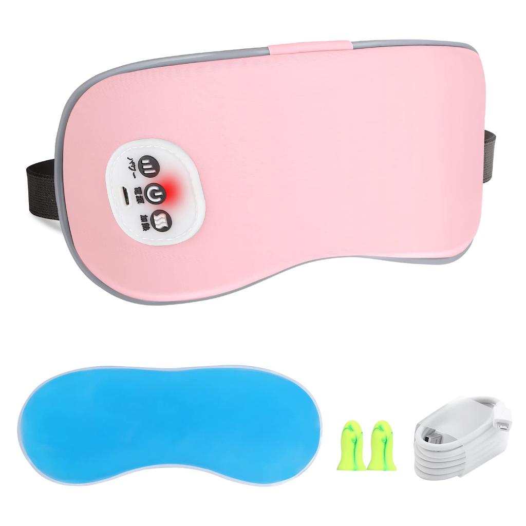 Sugarman Hot Eye Mask USB Rechargeable Eye Mask Cordless Reusable Eye Warmer 3 Stage Heating Vibration Mode Comes with Gel Eye Mask Automatic Off