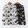 Women Shirt Cat Pattern Printed Personality Tops and Blouses Office Lady Long Sleeve Shirt White Black