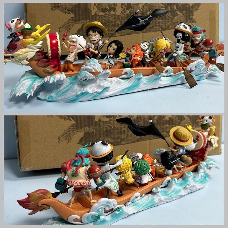Анимационная фигурка ONE PIECE, команда Соломенной Шляпы, лодка-дракон, полный набор, Луффи, Зоро, Санджи, Чоппер, модель, украшение, Король Морей