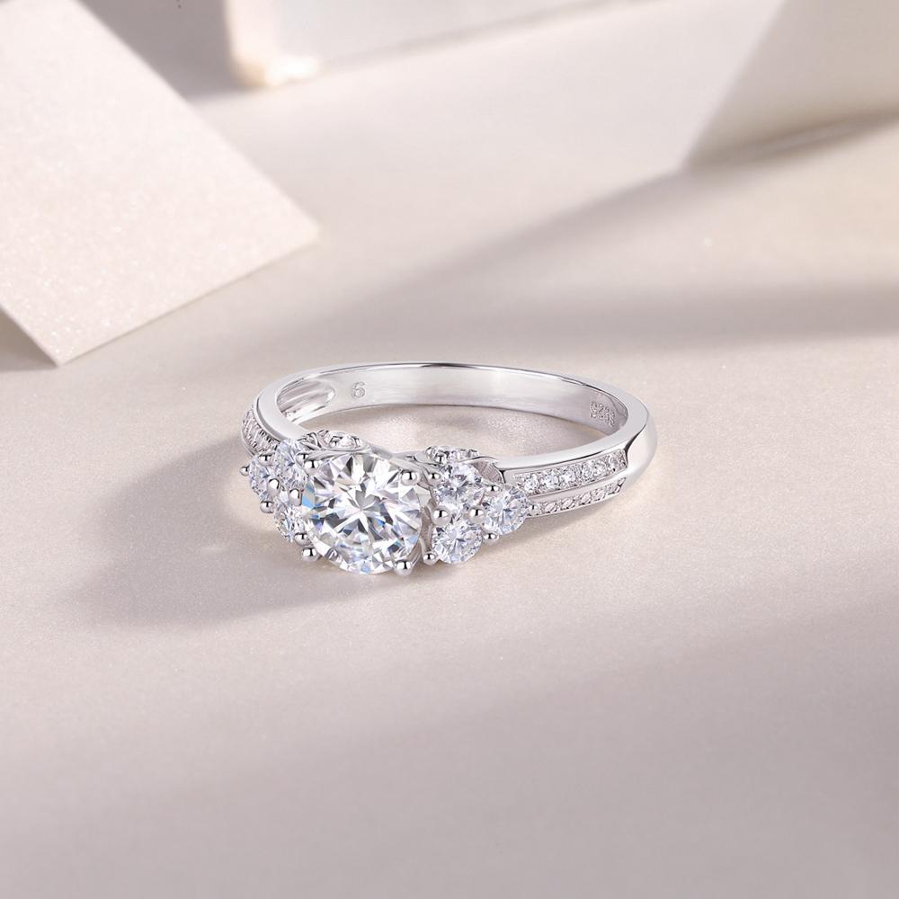 Vinregem Классическое женское кольцо из 100% стерлингового серебра 925 пробы 3EX VVS1 D, круглая огранка, 1 карат, настоящий муассанит с бриллиантом, свадебное обручальное ювелирное изделие