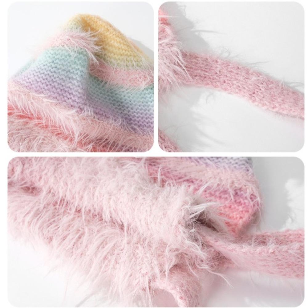 Color Ccollision Knitted Hat Color Matching Lace-up Plush Hat Fashionable Woolen Hat Women