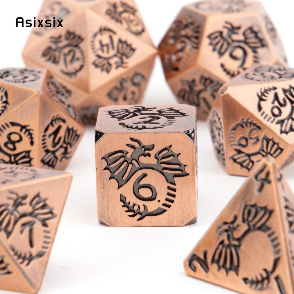 7 Pcs Copper Dragon Metal Dice Solid Metal Polyhedral Dice Set Suitable for Role-Playing RPG  Board Game Card Game