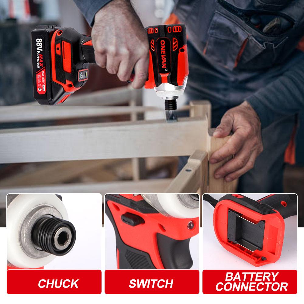ONEVAN 588N.M Torque Brushless Electric Screwdriver 5 Speed  Cordless Impact Drill With 3 LED Light Battery For Makita 18V Tool