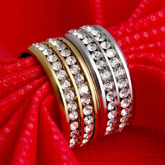 Кольцо широкой ширины, неувядаемая титановая сталь, двойные ряды, стразы, ювелирные изделия унисекс для свадебной вечеринки