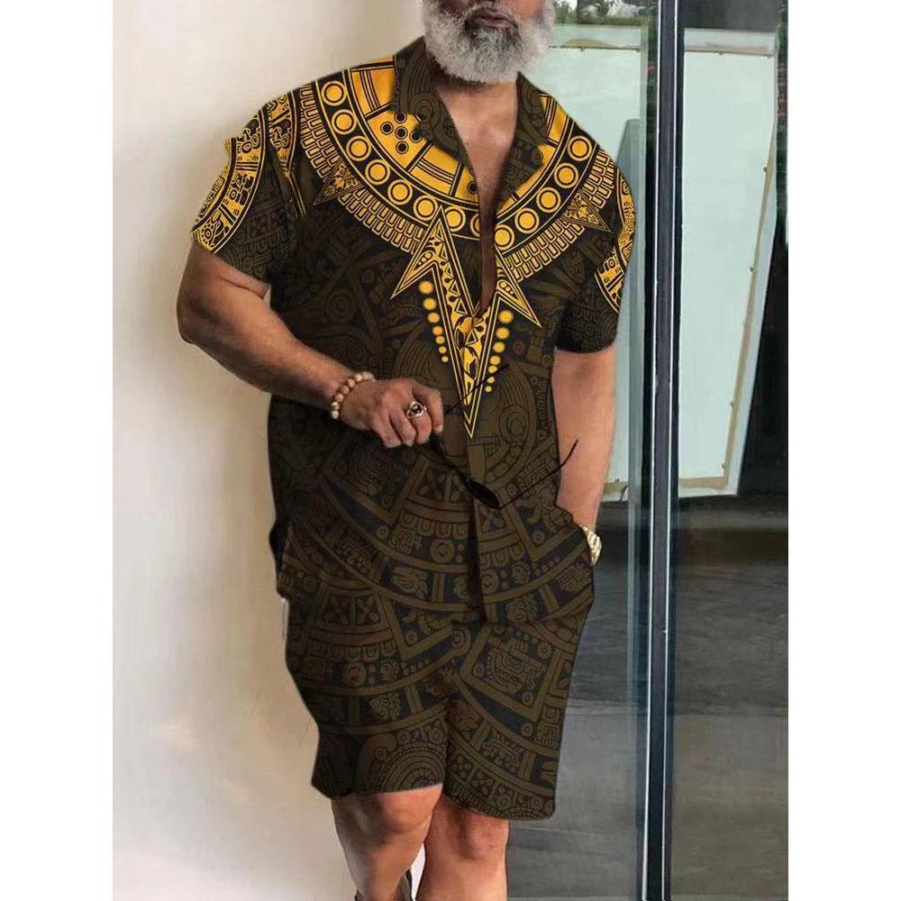 Мужская повседневная рубашка с принтом пальмовых листьев, гавайские мужские пляжные шорты, летний повседневный комплект из рубашки с короткими рукавами и шорт