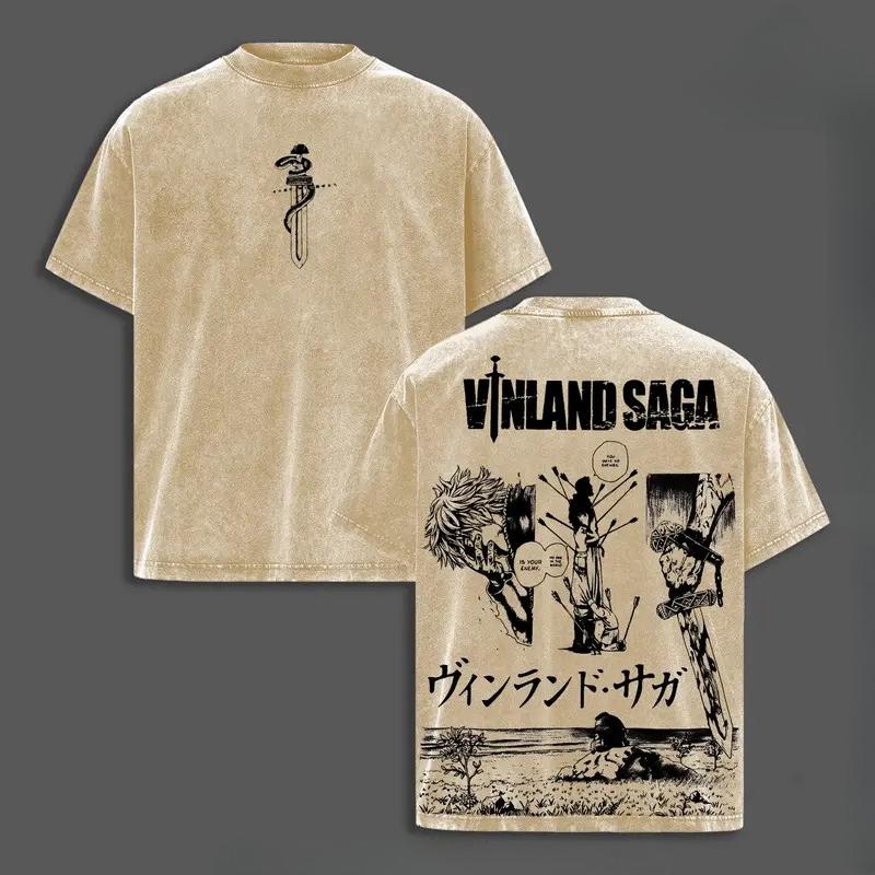 Японская Манга САГА О ВИНЛАНДЕ Торфинн Графическая Футболка Винтажная Стиранная Оверсайз Футболка Мужская Женская Одежда Хлопок Короткий Рукав Футболка