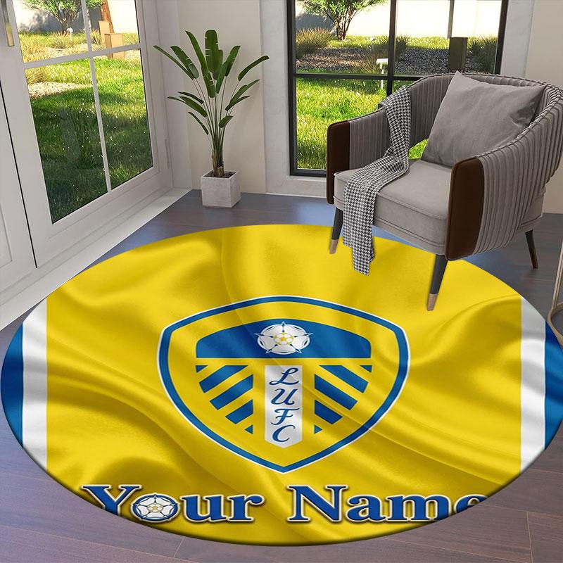 Круглый ковер с индивидуальным именем Leeds United, Ковер для гостиной, спальни, дивана, игровой комнаты, Нескользящий коврик для пола