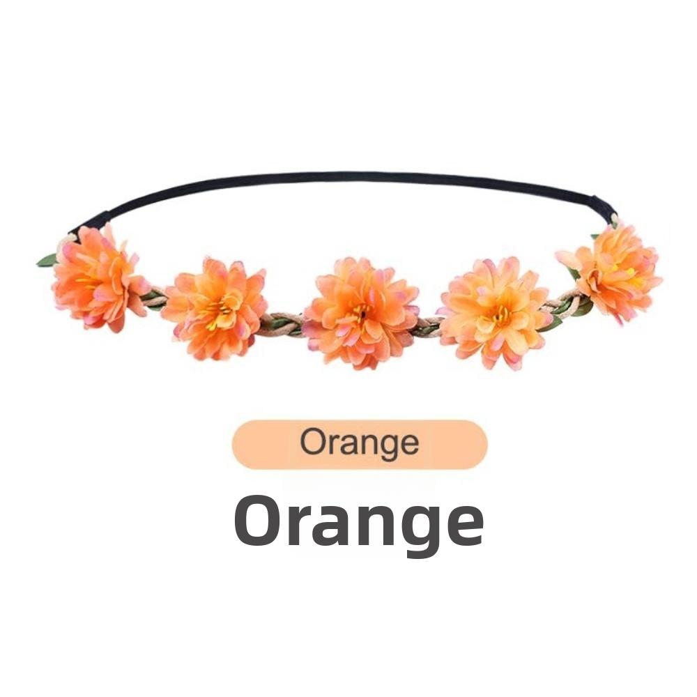Hand Woven Floral Wreath Crown Adjustable Ribbon Bohemia Garland Headpiece for Photography Props