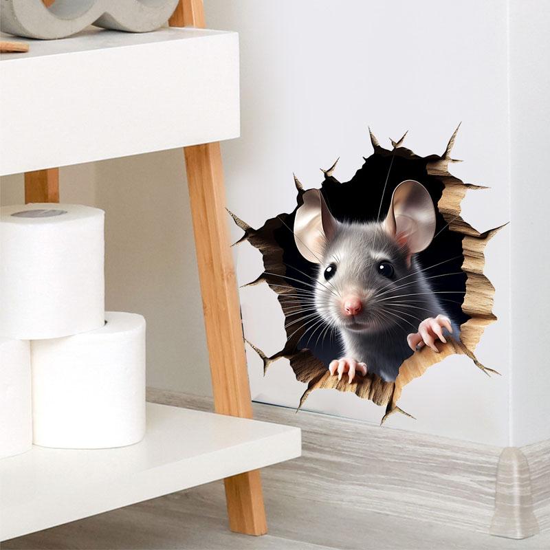 3D Наклейка Мышиная Нора Съемная Самоклеящаяся Для Комнаты Спальни Аксессуары для Украшения Дома