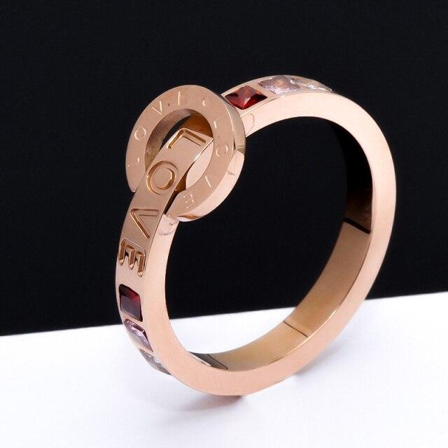 Titanium Steel Roman Numeral Rose Gold Zircon Rings For Woman Korean Fashion Jewelry Wedding Party Girls' Luxury Ring
