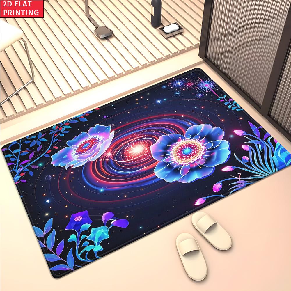 Aesthetic Butterfly Galaxy Floral Area Rug,Colorful Swirl Flower Carpet for Living Room, Boho Floor Mat for Bedroom Decor