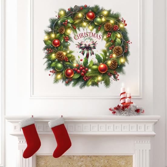 Рождественский шар Венок Бант Наклейки на стену Съемные ПВХ наклейки для гостиной спальни Самоклеящийся праздничный декор