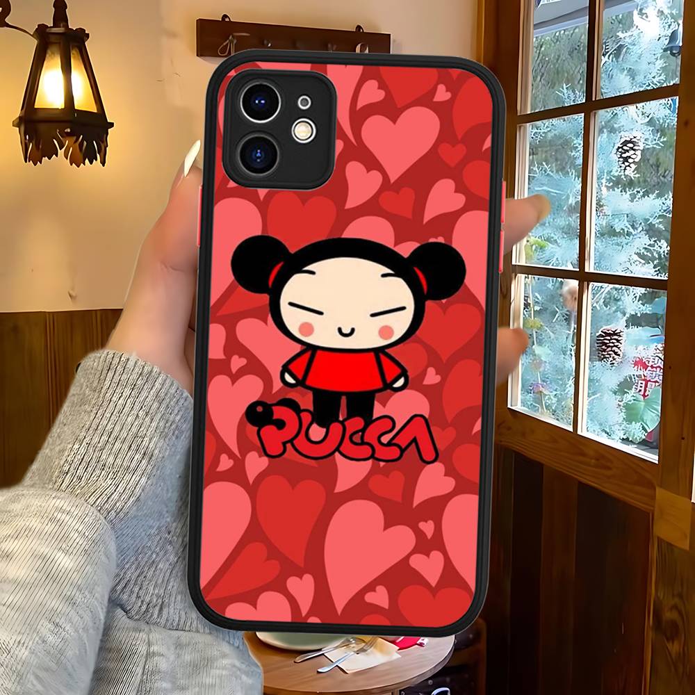 Популярная Анимация P-Pucca Для IPhone 15 16 Pro Max 11 12 13 14 XS XR X Plus 16E Матовый Полупрозрачный Чехол для Телефона