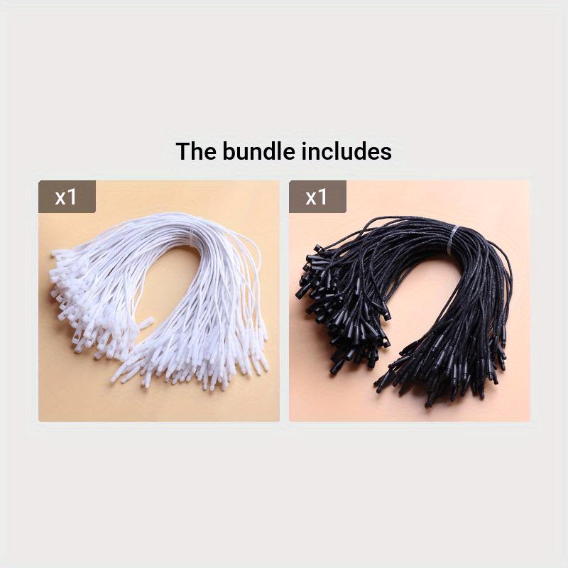200 Pcs Waxed Cord Garment Label Tag Strings with Bullet Head Plastic Fasteners for Clothing Hang Tags, White, Black, Beige