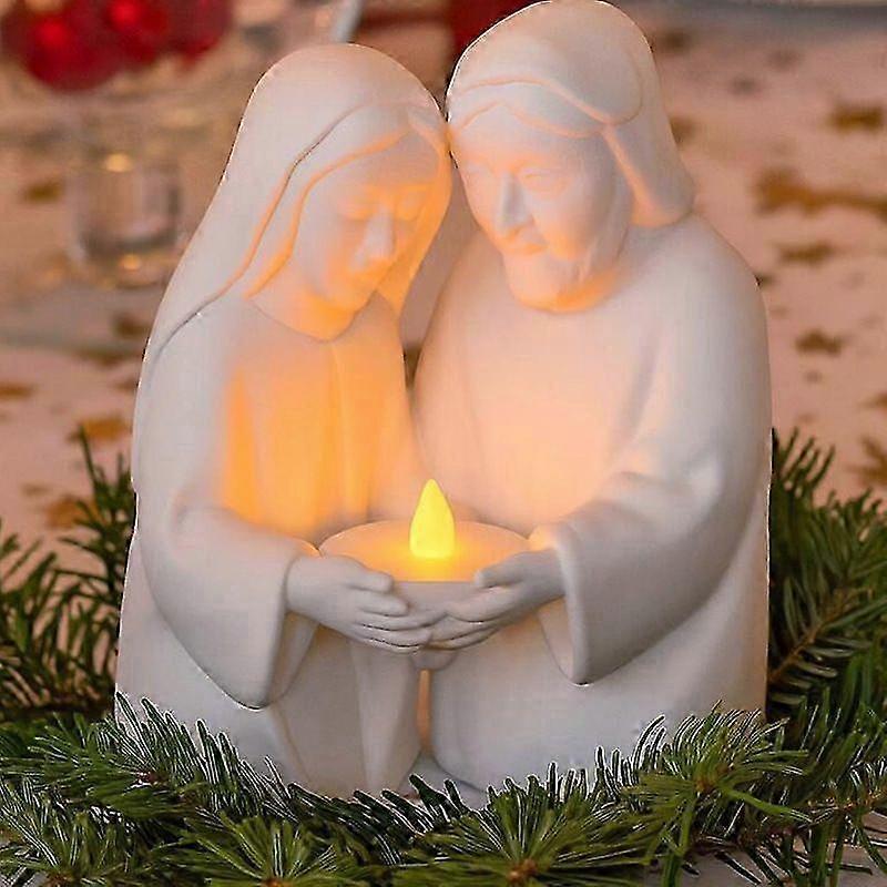 Nativity Set for Christmas Indoor,Ceramic Nativity Scene with Light, Porcelain Statue Sculpted Hand Painted Figurine, Holy Family Manger Scene Tableto