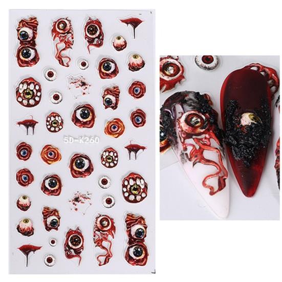 1 Sheet 5D Halloween Nail Stickers Dark Butterfly Lips Blood Drop Relief Design Nail Art Sticker Women Supply