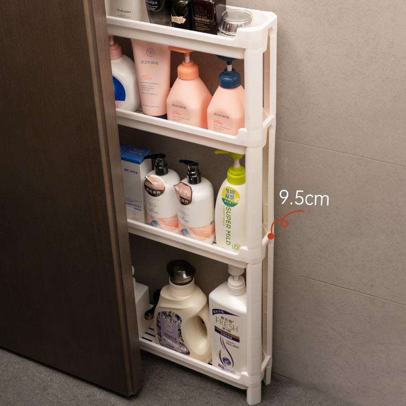 3/4 Layer Narrow Shelf Movable Storage Rack Behind Bathroom Door Toilet Gap Floor Trolley Bathroom Seam Shelf Kitchen Organizer
