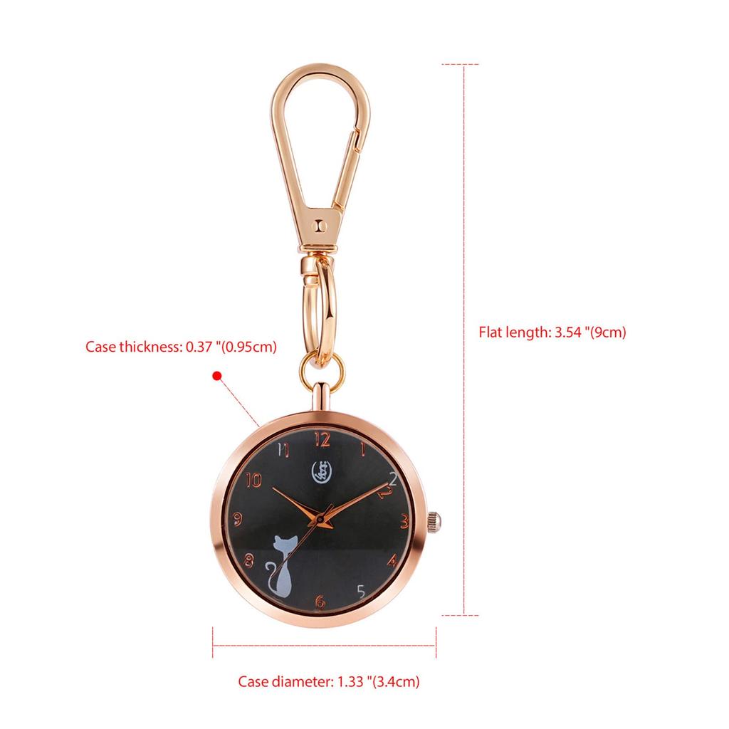 Clip Watch Pocket Watch Ladies Analog Cat Nurse Watch Waterproof Keychain Watch Rose Gold Fashion Accessory