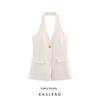 Kaslead New Women Clothes Western Style Fashion Simple Casual White One Button Hanging Neck Top