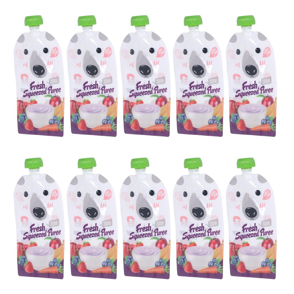 10 Pcs Reusable Food Pouch 200ml Refillable Portable Squeeze Baby Food Storage Bag for Fruit Puree