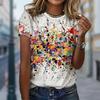 Women Summer T Shirt  Print  Abstract Personality Short Sleeve Tees Casual   Printed  Tops