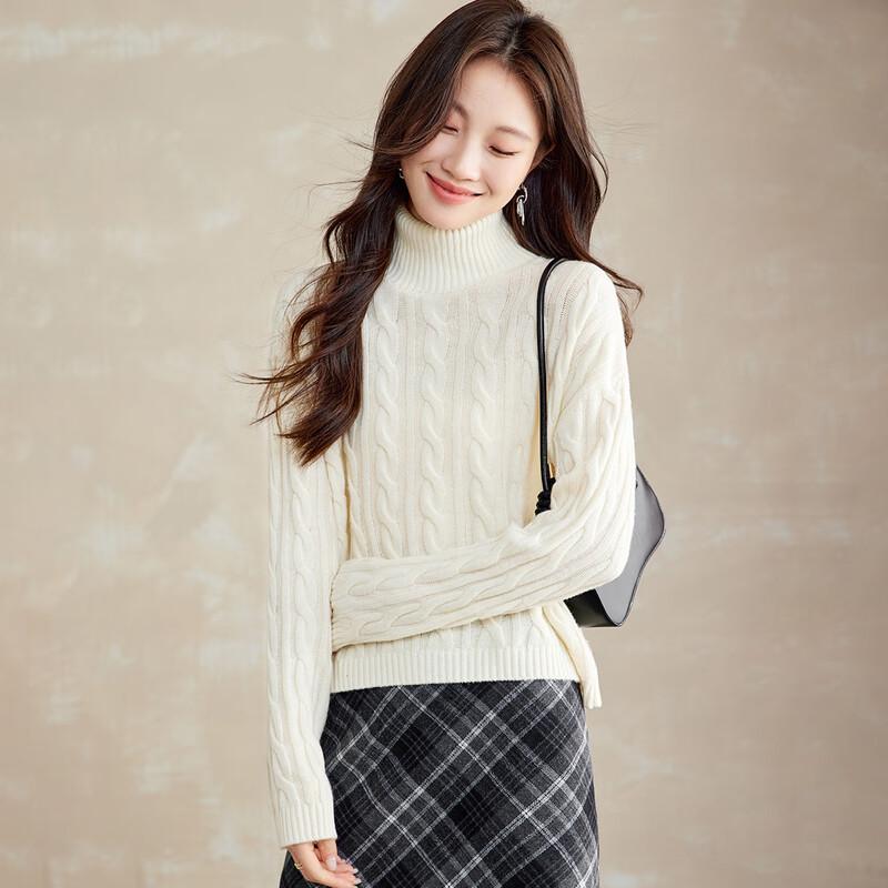 Женский джемпер Srcr с высоким воротником, 100% шерсть, косами