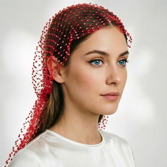 Fishnet Hat Sparkling Rhinestones Elastic Mesh Headband with Geometric Pattern Summer Beach Party Nightclub Rave Hair