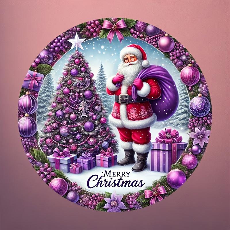 Purple Christmas x Round Aluminum Sign Festive Holiday Decor for Home Bar Garage Cafe cm Indoor Outdoor